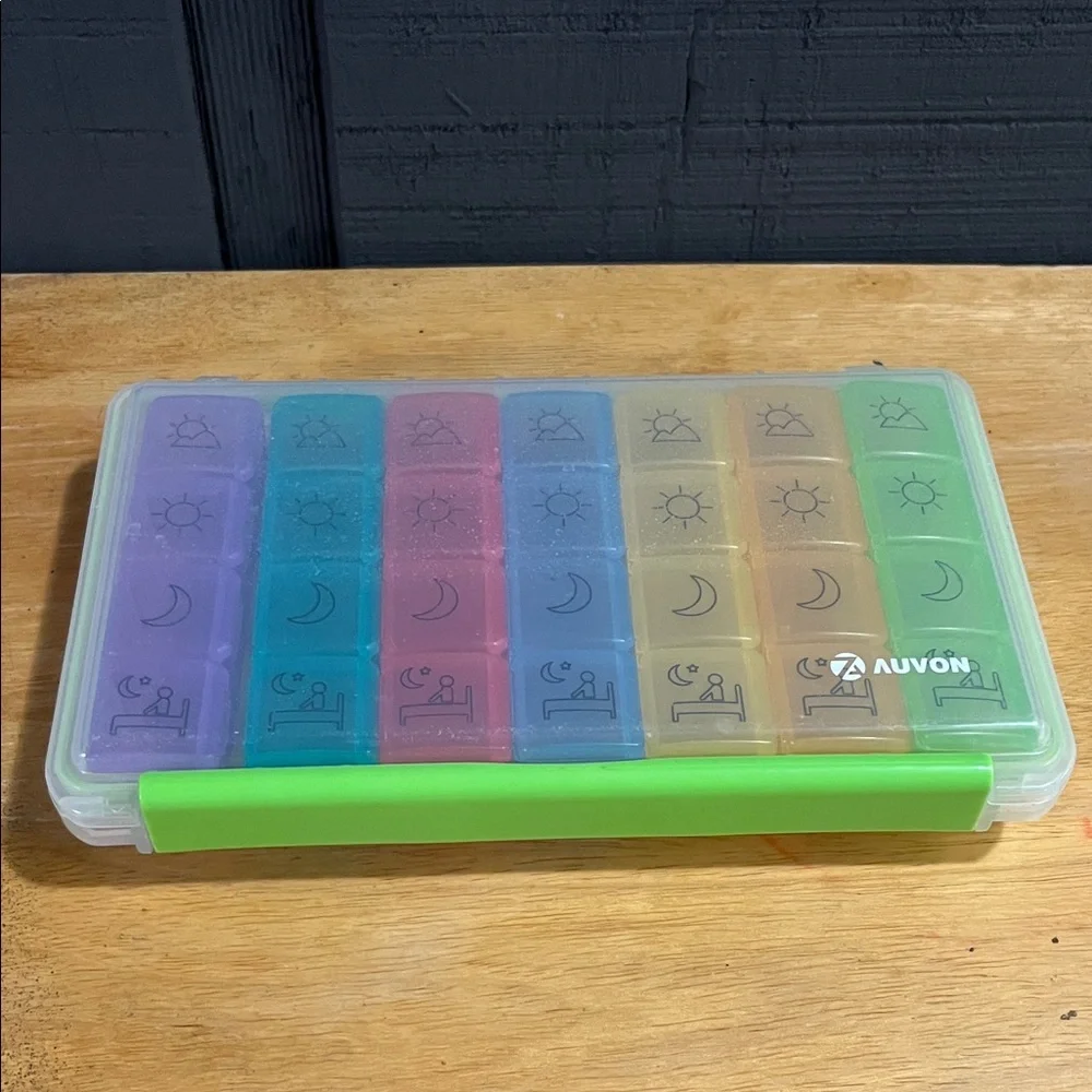 AUVON iMedassist Weekly Pill Organizer 4x Daily Moisture Proof Rainbow